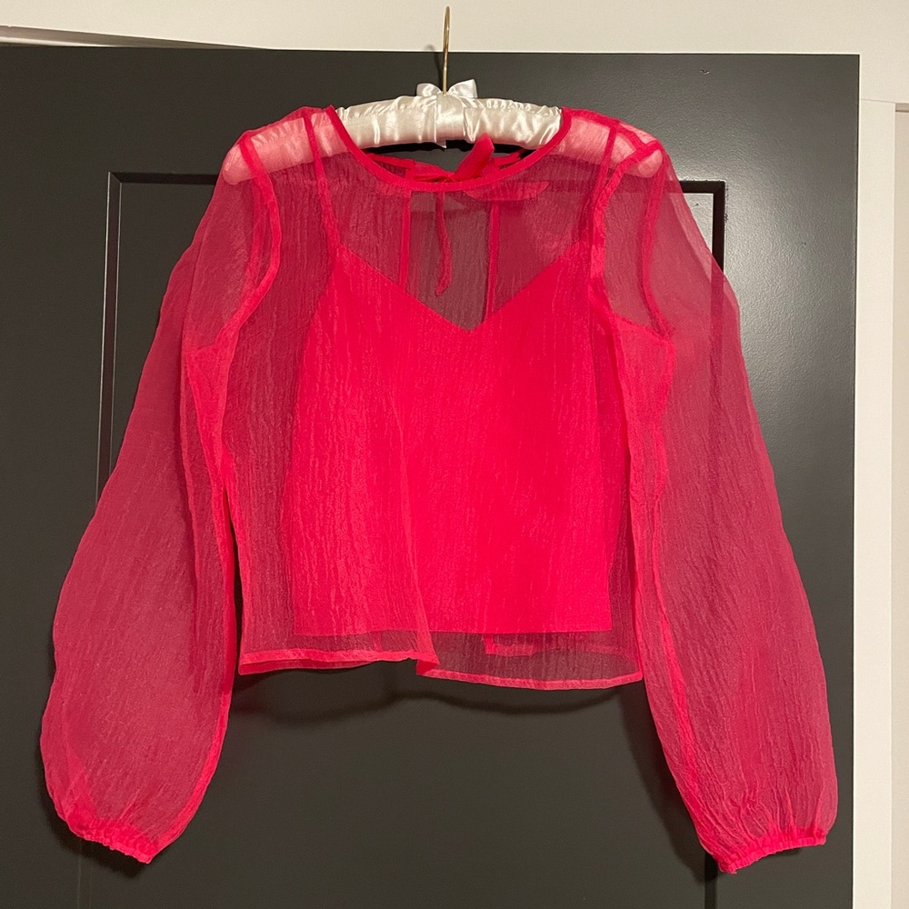 Lulus Hot Pink sheer shirt ! - Picture 5 of 5